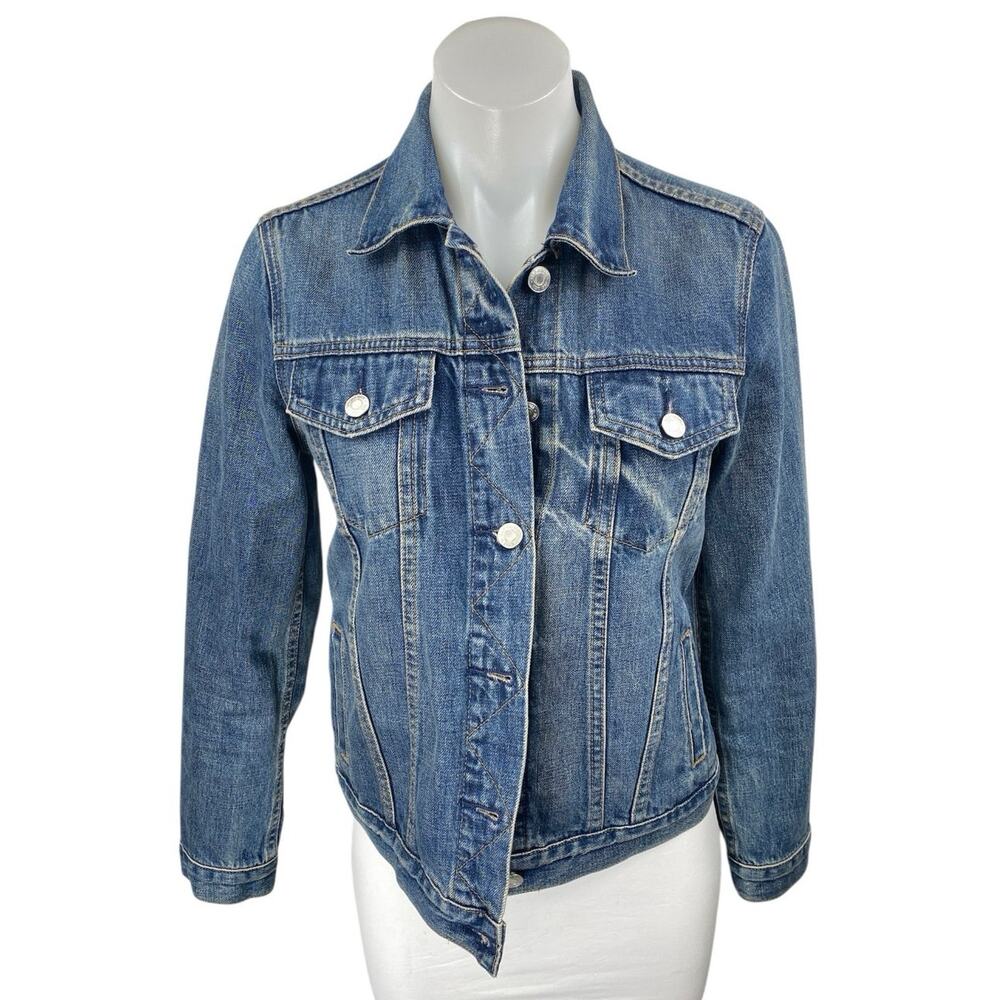 Gap Women's Blue Long Sleeve Medium Wash Pocket Button Up Denim Jacket Size XS